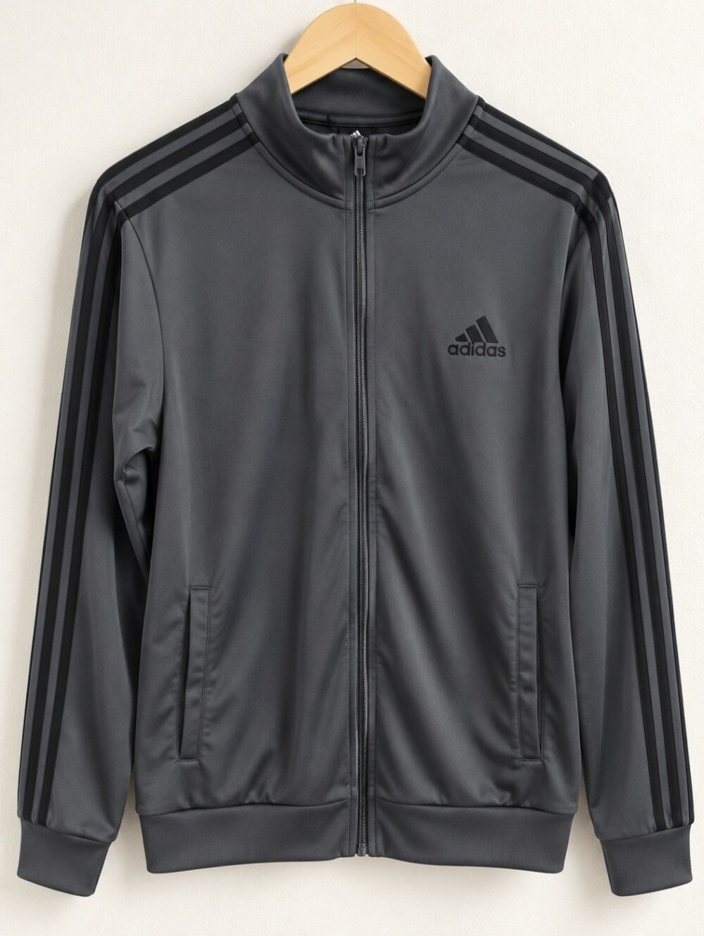 Adidas Men’s Large Black/Charcoal 3-Stripes Full Zip Track Jacket